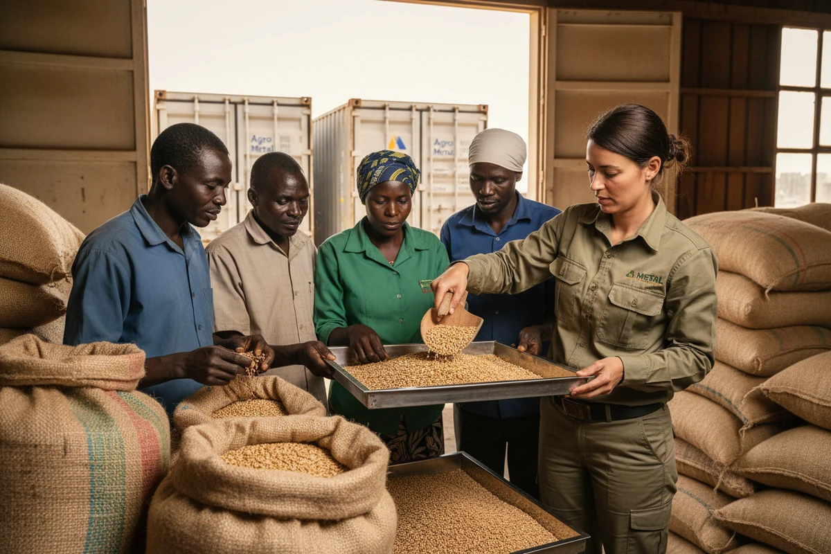 Agro Metal agronomists collaborating with smallholder farmers during crop harvest