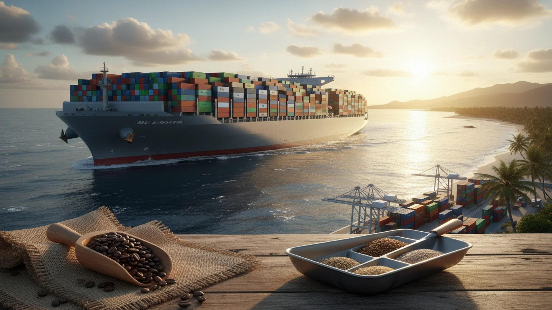 Global ocean container vessel navigating international shipping lanes