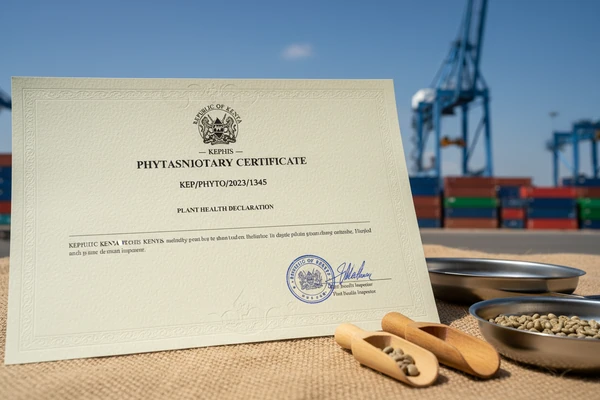 Official KEPHIS phytosanitary inspection certificate and stamp