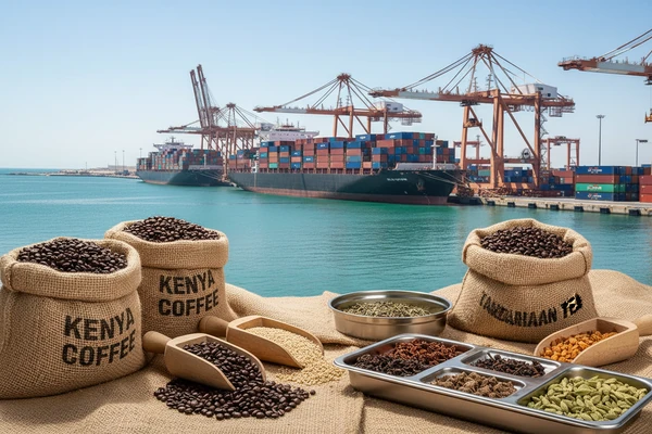 Port of Jebel Ali in Dubai receiving spice and commodity shipments