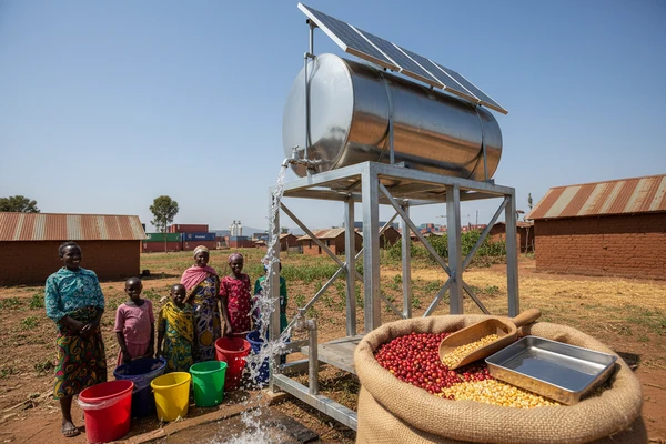 Community clean water borehole and solar pump installed in rural farming village