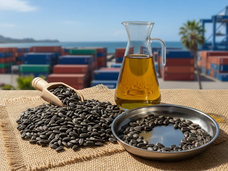 Black sunflower seeds and oil