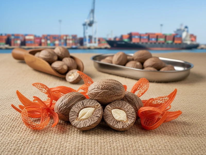 Whole nutmeg seeds and red mace