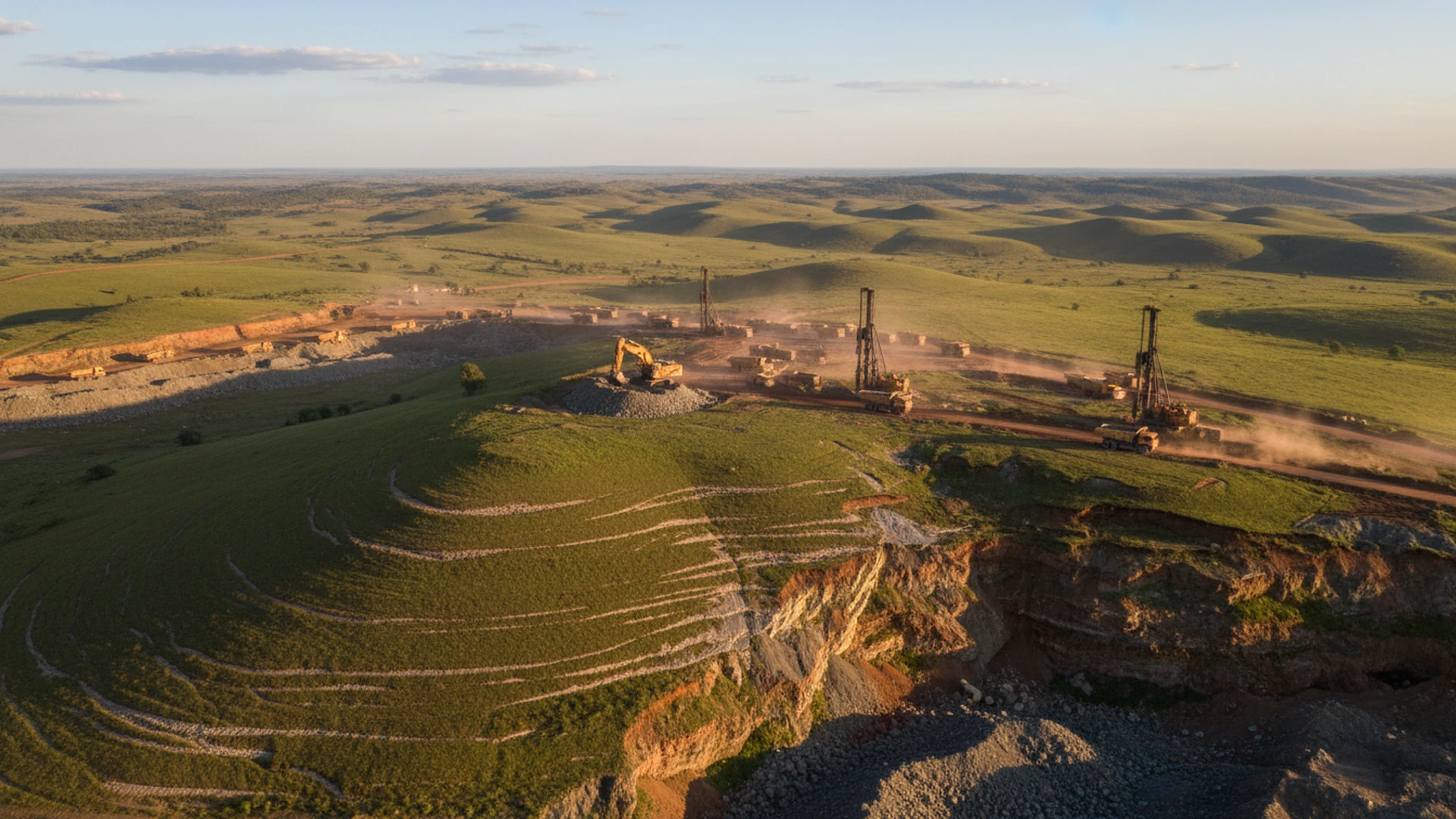 Mechanized mineral extraction and processing operations across East African mining concessions