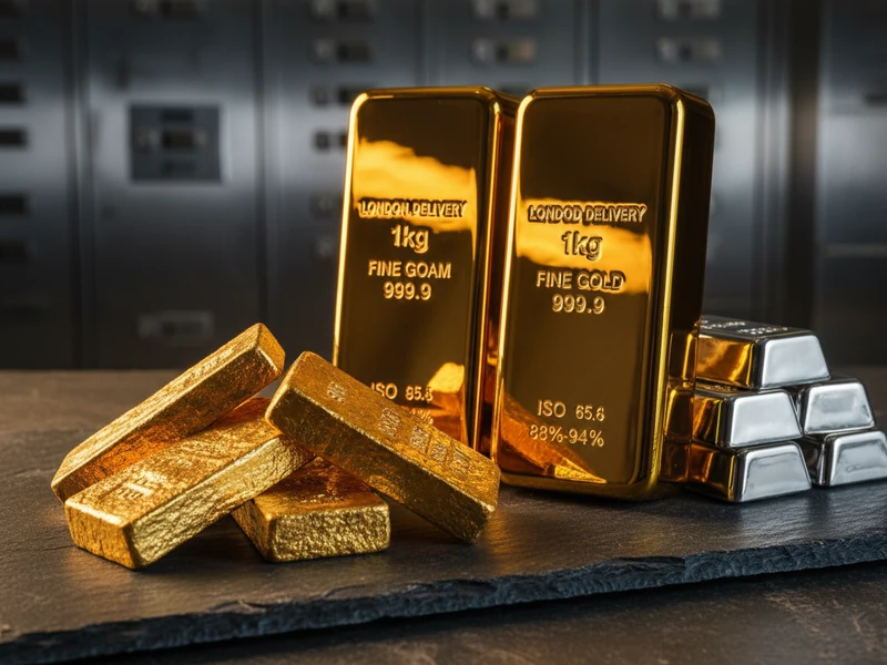 Gold doré bars and refined investment gold bullion ingots in vault