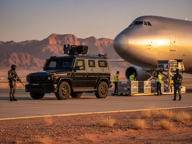 Armored logistics transport vehicle with satellite telematics and security escort