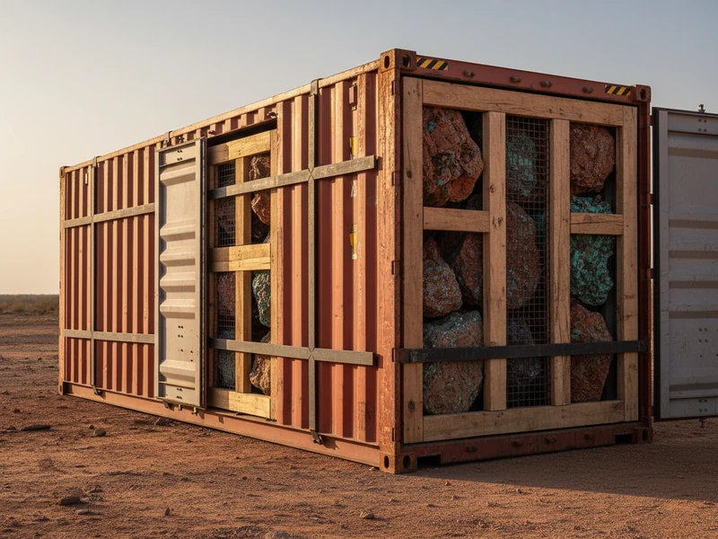 Heavy duty container floor reinforcement and steel strapping for mineral concentrate sacks