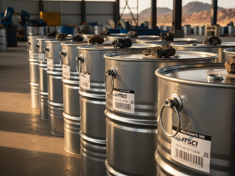 Heavy gauge steel drums with locking rings containing tantalite coltan ore