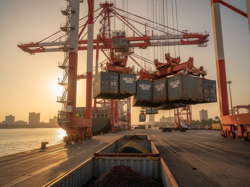 Container gantry cranes loading mineral export containers at Port of Mombasa deep-water berths