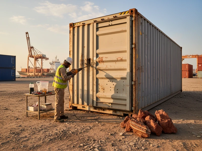 SGS independent marine surveyor inspecting mineral concentrate container stuffing