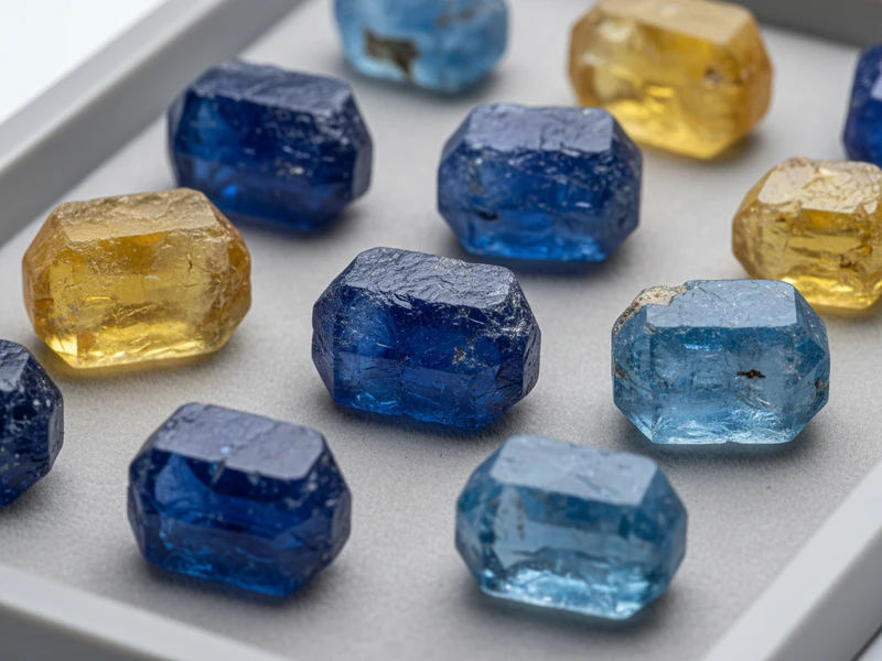 Natural rough blue corundum sapphire crystals