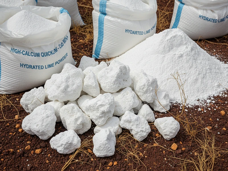 White calcined quicklime lumps and fine hydrated lime powder